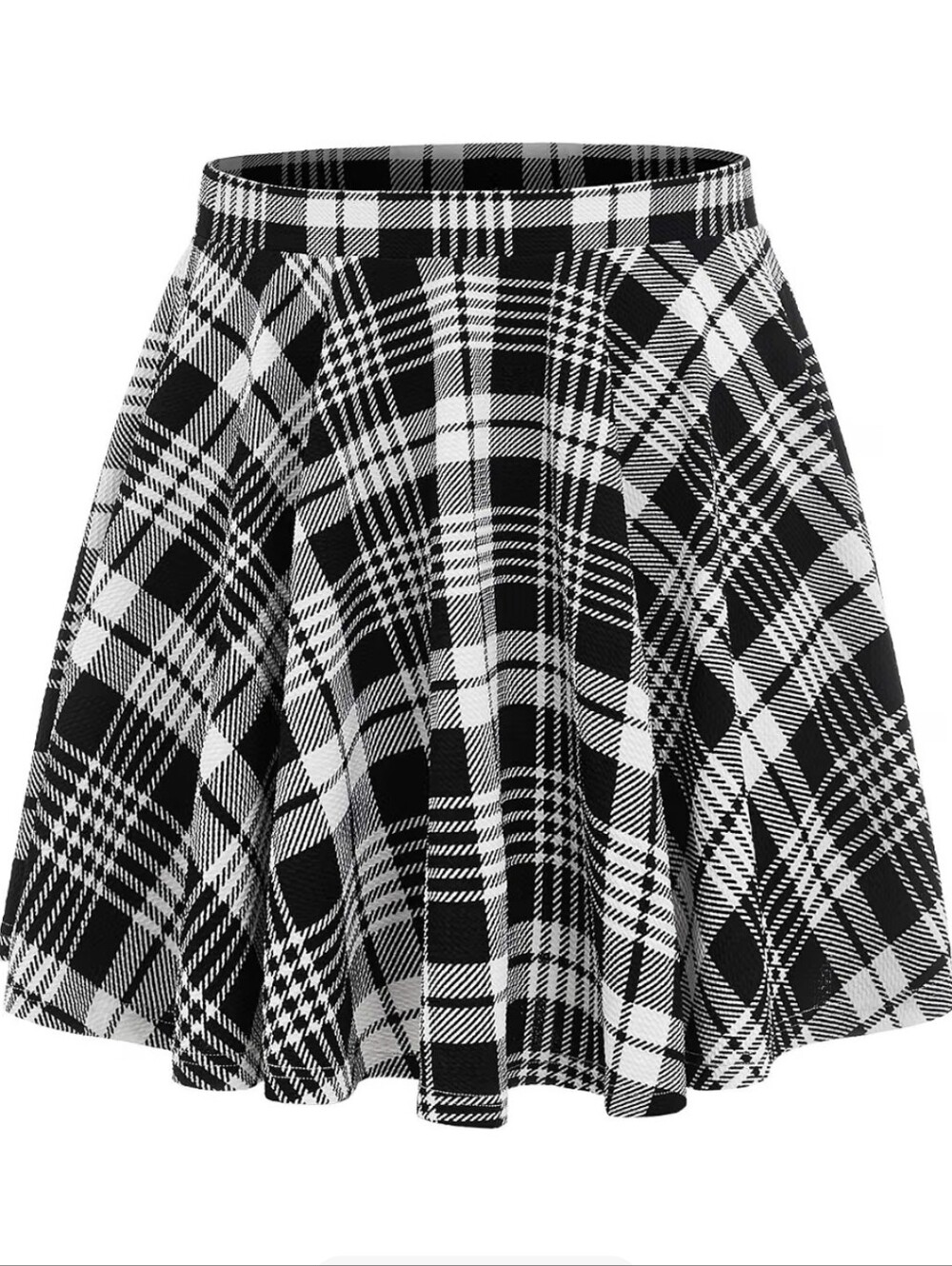 High Waisted Plaid Skater Skirt | Black & White | Like New